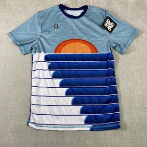 Hardcore Sport Shirt Mens Medium Blue Sunset Waves Graphic Performance Tee Surf